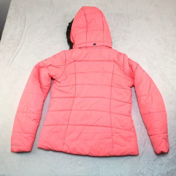 Columbia Puffer Jacket Womens Medium Neon Pink Florescent Hood Coral Pink - Picture 2 of 16